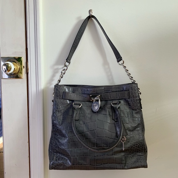 Michael Kors Hamilton Large Satchel/Crossbody/Shoulder - Grey Croc - Picture 6 of 6